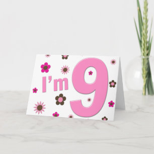 Ik ben 9 Roze En Bruine Bloemen Kaart