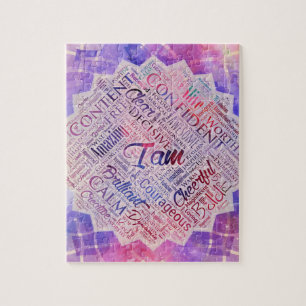 Ik ben Affirmations Word Cloud Art in lotus Legpuzzel