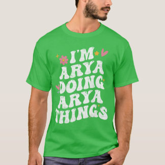 Ik ben Arya die Aryadingen doet Retro Groovy Perso T-shirt