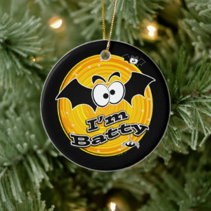 Ik ben Batty Oranje en Yellow Swirl Keramisch Ornament