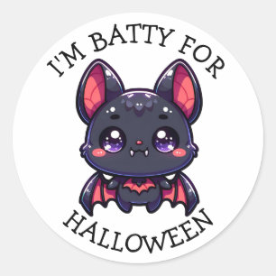 Ik ben Batty voor Halloween Schattigee Chibi Bat Ronde Sticker