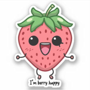 Ik ben Berry Happy schattige kawaii aardbei spring Sticker