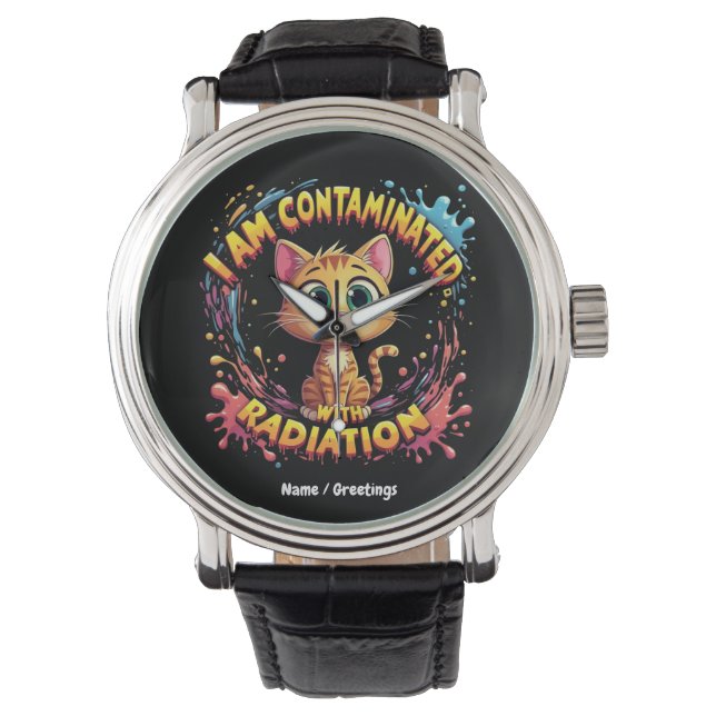 Ik ben besmet met straling Japanse kat meme Horloge (Voorkant)
