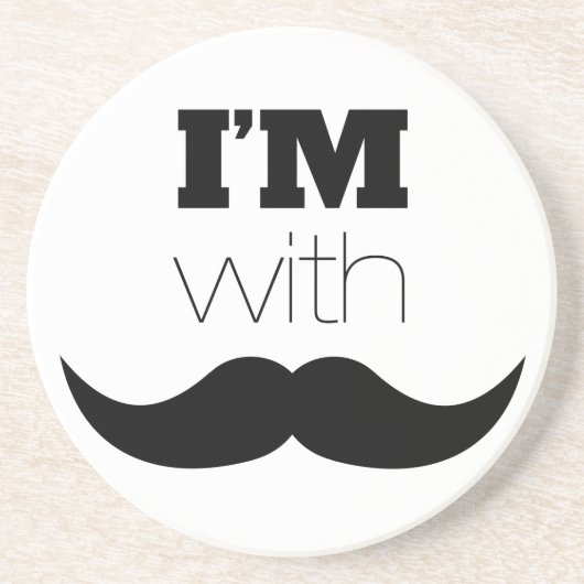 Ik ben bij Mustache Zandsteen Onderzetter (Voorkant)