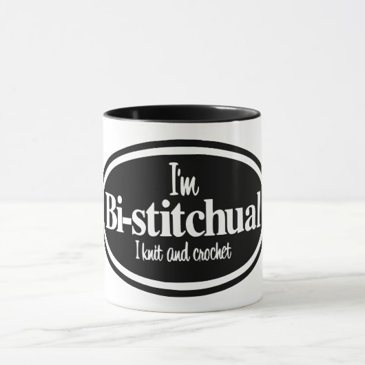 "Ik ben Bistitchual - Ik brei en haak" mok (Midden)