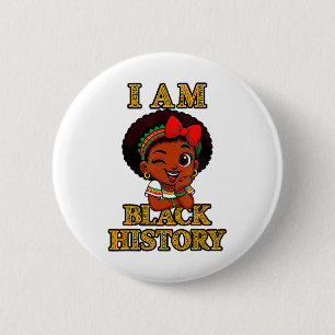 Ik ben Black History Month 2026 Schattig Afro Meis Ronde Button 5,7 Cm