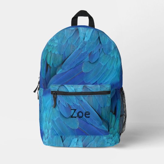 Ik ben blauw - papegaaienveren, uniek personalisee bedrukte rugzak (Voorkant)