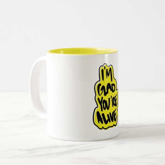 Ik ben blij dat je nog leeft tweekleurige koffiemok (Voorkant links)