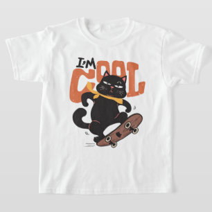 Ik ben Cool Skateboarden Zwarte Kat Grappig Retro T-shirt