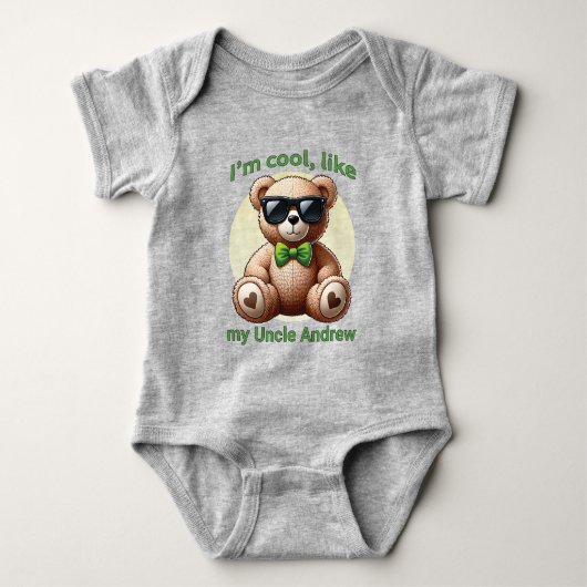 Ik ben Cool Teddy Bear met Green Bow Romper (Voorkant)