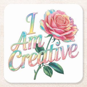 Ik ben Creative Pink Rose Onderzetter Set