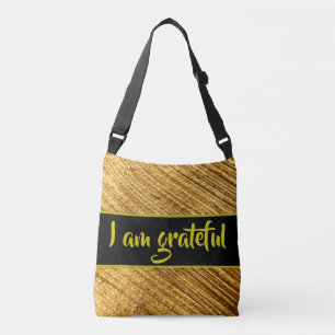 Ik ben Dankbaar Boodschappentas Goud Geel Abstract Crossbody Tas