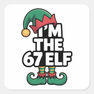 Ik ben de 67 Elf Zes Zeven Elf Meme Kerstmis Vierkante Sticker