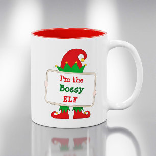 Ik ben de Bossy Elf.   Gepersonaliseerd kerstfeest Tweekleurige Koffiemok