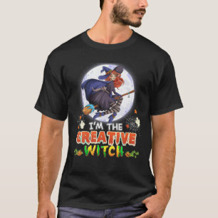 Ik ben de creatieve heks Halloween Flying Broom Mo T-shirt