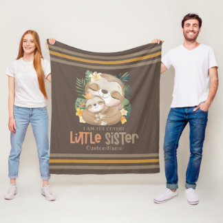 Ik ben de Cutest Little Sister Cute Sloths Custom Fleece Deken