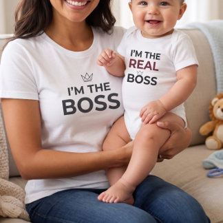 Ik ben de echte baas baby grappige bijpassende moe romper