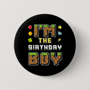 Ik ben de jarige gamer pixel verjaardagsfeestje Ma Ronde Button 5,7 Cm