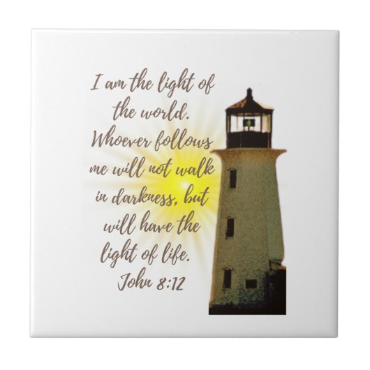 Ik ben de Lichte John 8:12 met Light House Tegeltje (Voorkant)