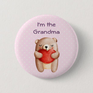 Ik ben de oma Cute Teddy Bear met Red Heart Ronde Button 5,7 Cm