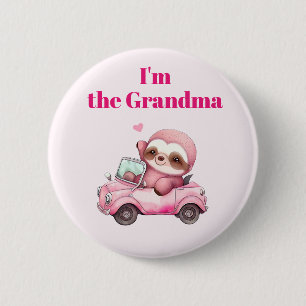 Ik ben de Oma Schattige Pink Sloth Rijden een auto Ronde Button 5,7 Cm
