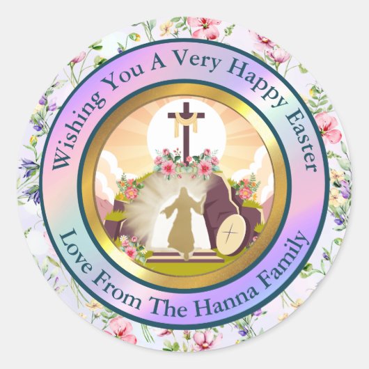 Ik ben de opstanding en het leven ronde sticker (Voorkant)