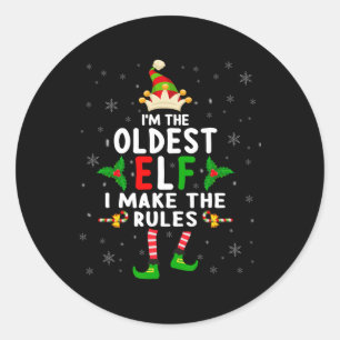 Ik ben de oudste Elf Xmas Elf broer/zus neef Match Ronde Sticker