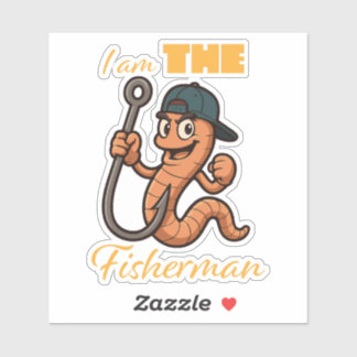 "Ik ben de vis" komische vislijn worm illustratie Sticker