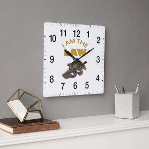 Ik ben de wet met een m4a1 machine pistool vierkante klok