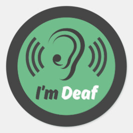 Ik ben doof symbool - Eenvoudig oor met groen en z Ronde Sticker