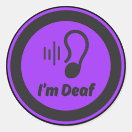 Ik ben doof symbool - zwart en paarse ronde sticker