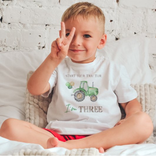 Ik ben DRIE Groene Tractor Verjaardag T-shirt