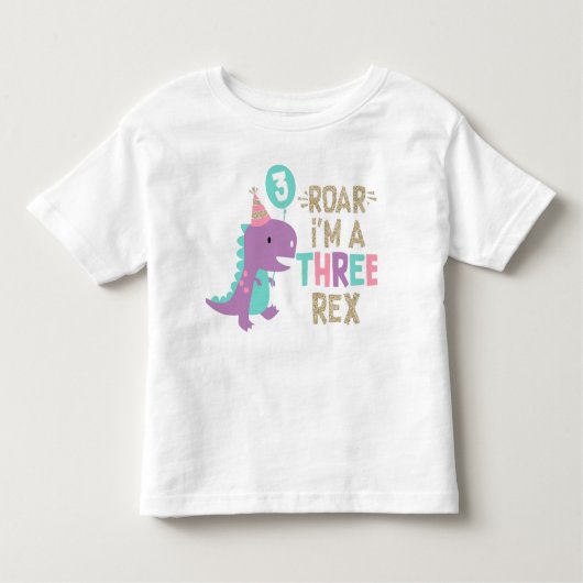 Ik ben drie Rex Girl Pink Dinosaur Faux Glitter Kinder Shirts (Voorkant)
