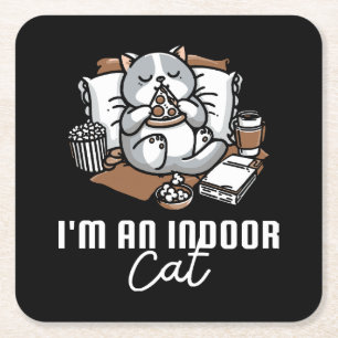 Ik ben een binnenkat - Introverte kat Vierkante Kartonnen Onderzetter