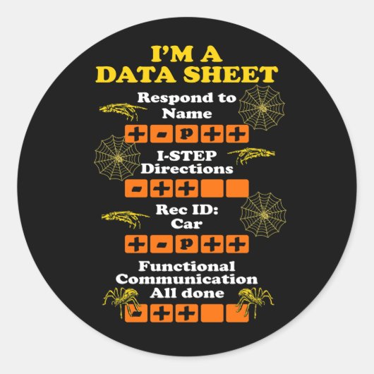 Ik ben een datasheet ABA Toegepaste Gedragsanalyse Ronde Sticker (Voorkant)