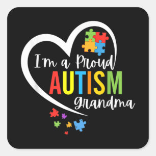 Ik ben een echte oma Love Heart Autism Awareness P Vierkante Sticker
