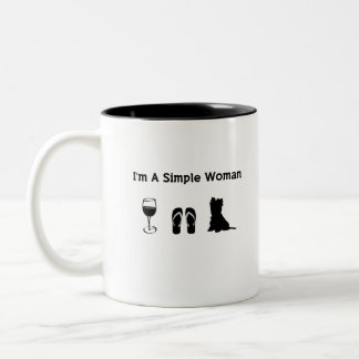Ik ben een eenvoudige vrouw met wijn en Yorkie Tweekleurige Koffiemok