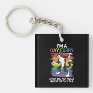Ik ben een Gay Furry Fox Rainbow LGBTQ Pride Sleutelhanger