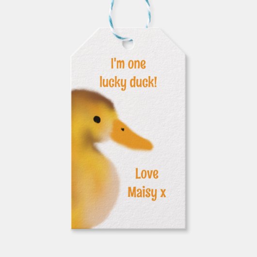 Ik ben een geluk eend gunst cadeaulabel (Voorkant)