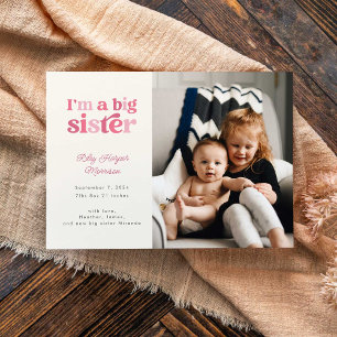 Ik ben een grote zus (roze) foto geboorte aankondiging