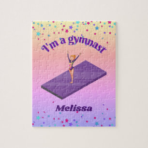 Ik ben een gymnast, meisje met leotard op Paarse G Legpuzzel