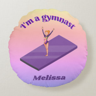 Ik ben een gymnast, meisje met leotard op Paarse G Rond Kussen
