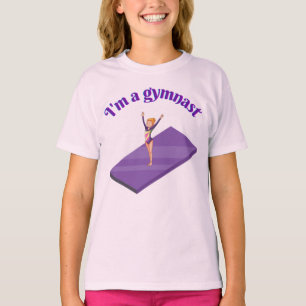 Ik ben een gymnast, meisje met leotard op Paarse G T-shirt