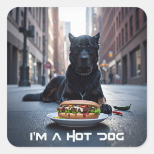 IK BEN EEN HOTDOG - CHILI DOG - VIERKANTE STICKER