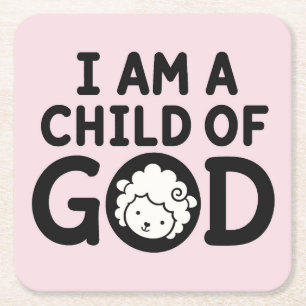 IK BEN EEN KIND VAN GOD Christelijk Baby Shower Vierkante Kartonnen Onderzetter