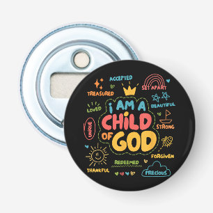 Ik ben een kind van God Christelijk Retro Jezus Ge Button Flesopener