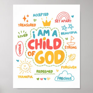 Ik ben een kind van God Christelijke Retro Jezus g Poster