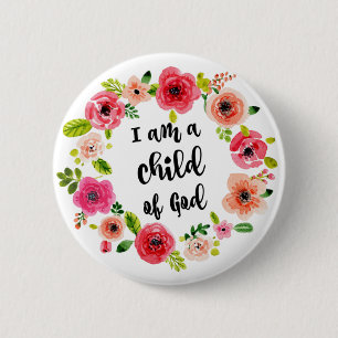 Ik ben een kind van God Floral Item Ronde Button 5,7 Cm