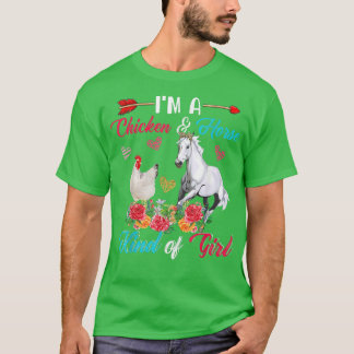Ik ben een kip en een paard van meisje, grappige b t-shirt