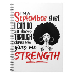 Ik ben een meisje uit september dat zwarte koningi notitieboek